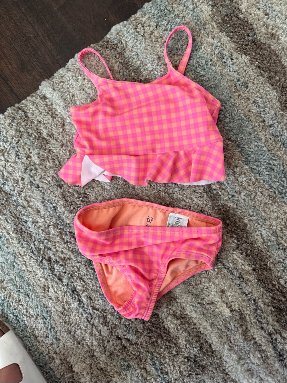 GAP Kids Pink and Orange Gingham Ruffle Two-Piece Swim Set